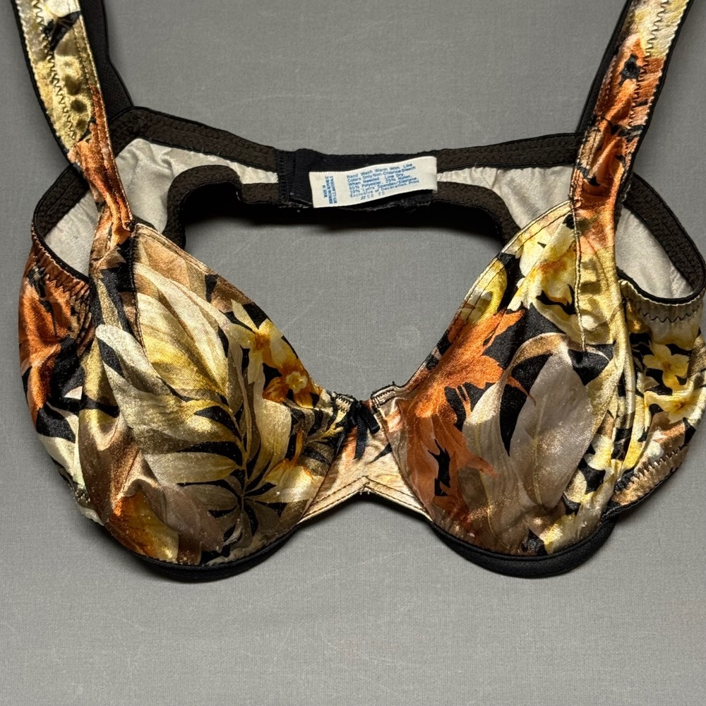 Vtg Maidenform Satin Seduction Floral Underwire Bra 36B Gold Orange Black 7819